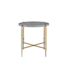 Table d'appoint avec plateau ovale en marbre et piètement en X - Gris et or - 66 L x 66 P x 60 H cm