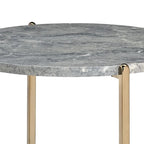 Table d'appoint avec plateau ovale en marbre et piètement en X - Gris et or - 66 L x 66 P x 60 H cm
