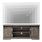 Meuble TV blanc de style rustique avec portes coulissantes façon grange, lumières bleues/colorées, convient aux téléviseurs jusqu'à 65 pouces