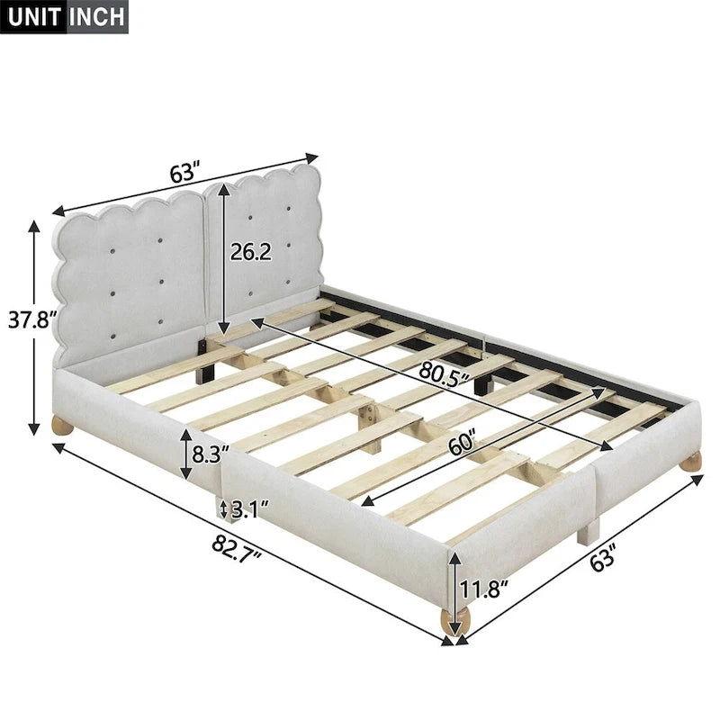 Lit plateforme capitonné vert/beige – Grand lit, 1 personne