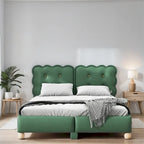 Lit plateforme capitonné vert/beige – Grand lit, 1 personne