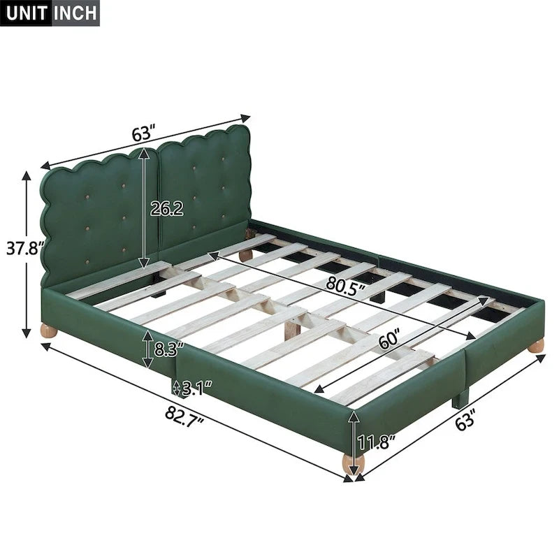 Lit plateforme capitonné vert/beige – Grand lit, 1 personne