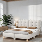 Lit plateforme capitonné vert/beige – Grand lit, 1 personne
