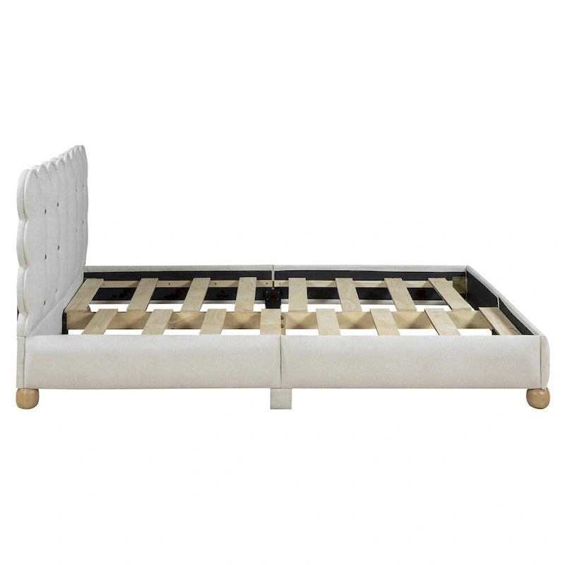 Lit plateforme capitonné vert/beige – Grand lit, 1 personne