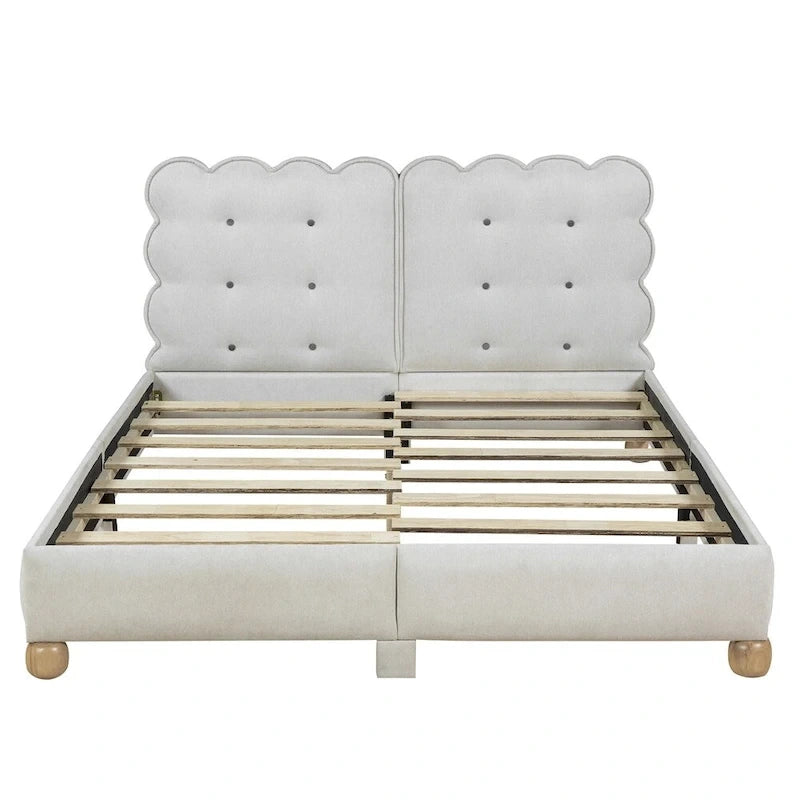Lit plateforme capitonné vert/beige – Grand lit, 1 personne