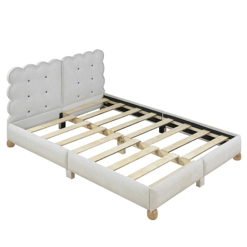 Lit plateforme capitonné vert/beige – Grand lit, 1 personne