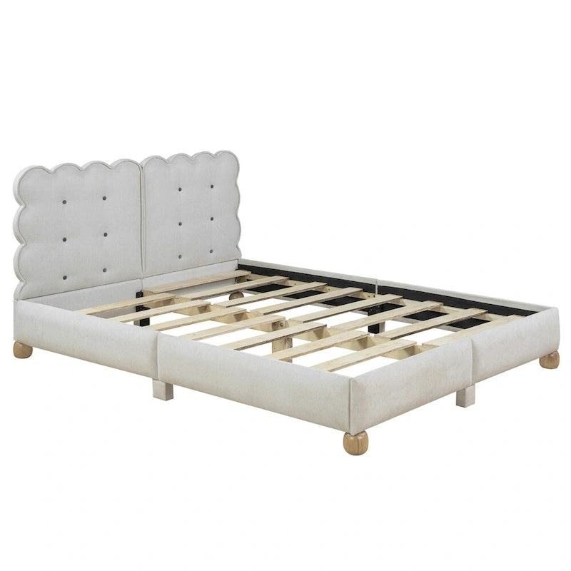 Lit plateforme capitonné vert/beige – Grand lit, 1 personne