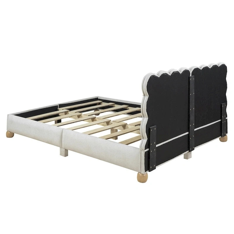 Lit plateforme capitonné vert/beige – Grand lit, 1 personne