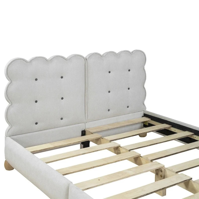 Lit plateforme capitonné vert/beige – Grand lit, 1 personne
