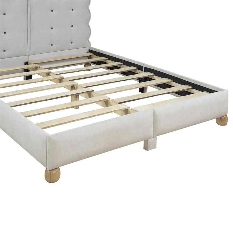 Lit plateforme capitonné vert/beige – Grand lit, 1 personne