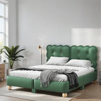 Lit plateforme capitonné vert/beige – Grand lit, 1 personne