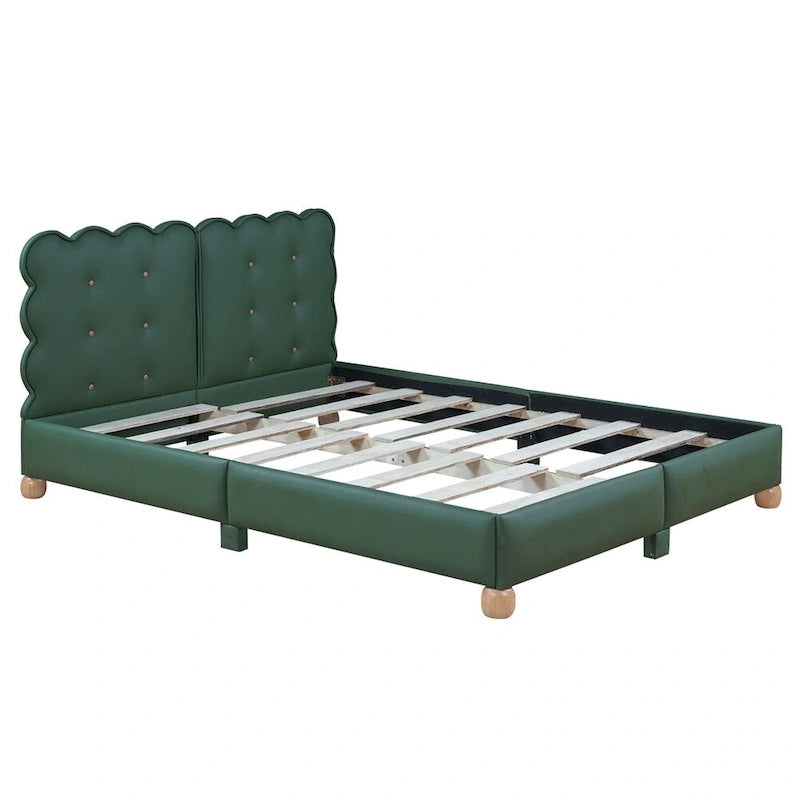 Lit plateforme capitonné vert/beige – Grand lit, 1 personne
