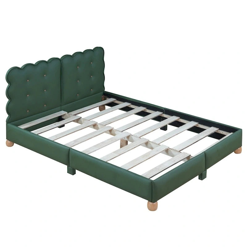 Lit plateforme capitonné vert/beige – Grand lit, 1 personne