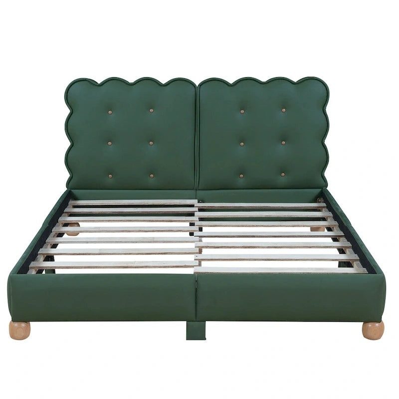 Lit plateforme capitonné vert/beige – Grand lit, 1 personne