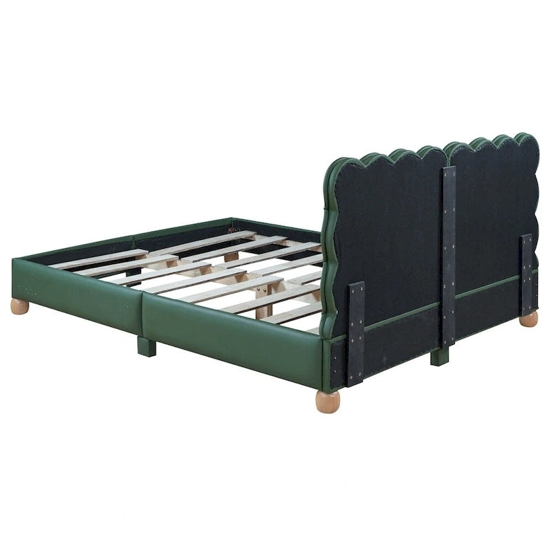 Lit plateforme capitonné vert/beige – Grand lit, 1 personne