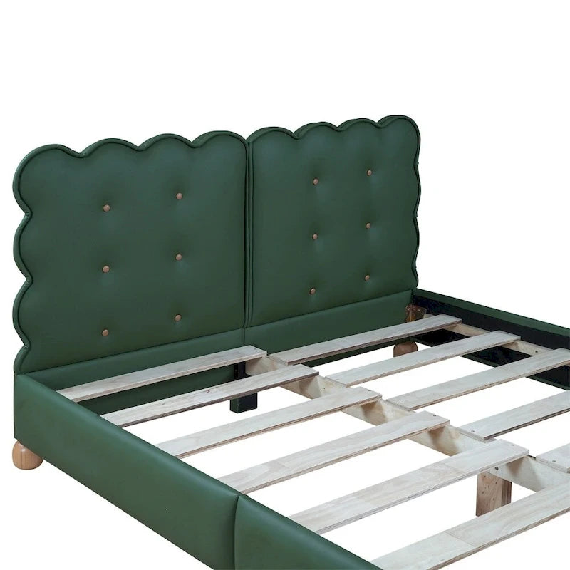 Lit plateforme capitonné vert/beige – Grand lit, 1 personne
