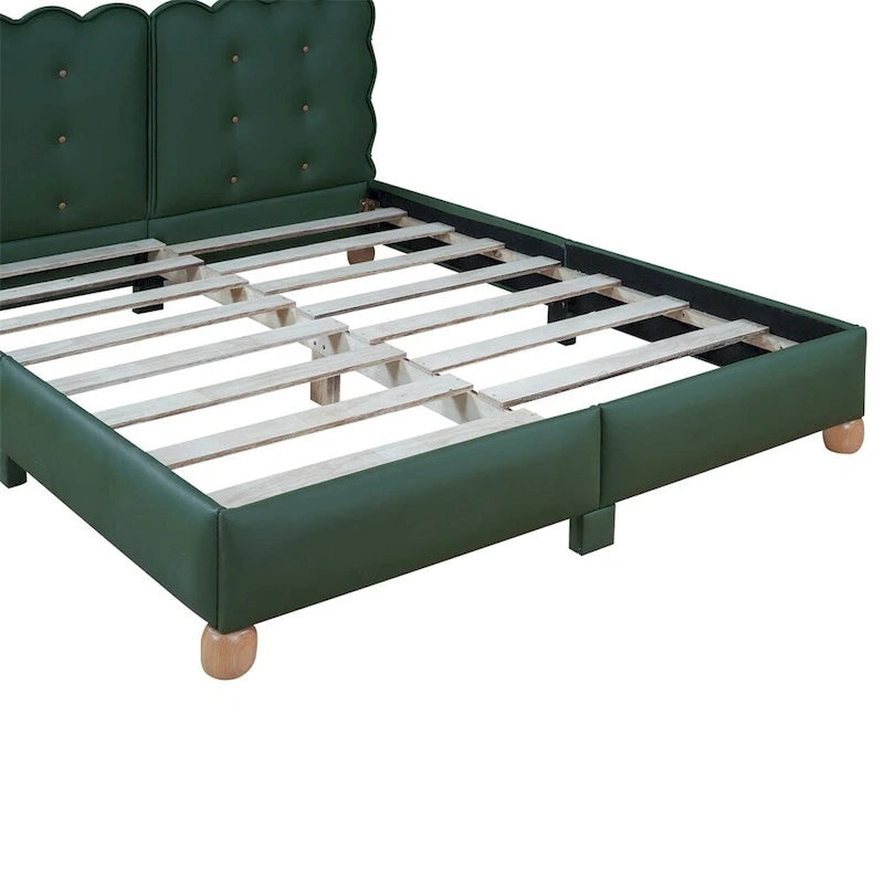 Lit plateforme capitonné vert/beige – Grand lit, 1 personne