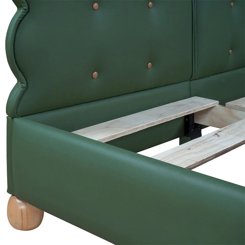 Lit plateforme capitonné vert/beige – Grand lit, 1 personne