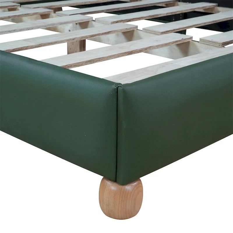 Lit plateforme capitonné vert/beige – Grand lit, 1 personne
