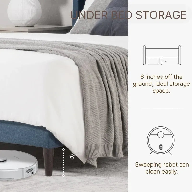 Lit plateforme capitonné en velours bleu/vert/gris avec dossier ailé – Double et grand, pour 2 adultes