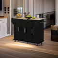 Îlot de cuisine roulant noir avec porte-épices et porte-serviettes, 3 armoires