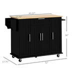 Îlot de cuisine roulant noir avec porte-épices et porte-serviettes, 3 armoires