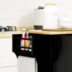 Îlot de cuisine roulant noir avec porte-épices et porte-serviettes, 3 armoires