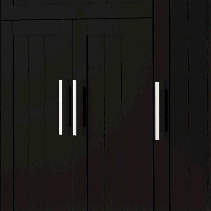 Îlot de cuisine roulant noir avec porte-épices et porte-serviettes, 3 armoires