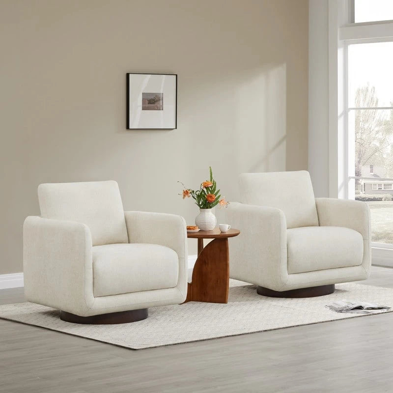 Fauteuil pivotant d'appoint en lin marron avec coussin de dossier – À l'unité et par lot de 2