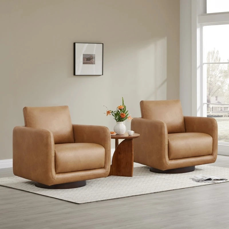 Fauteuil pivotant d'appoint en lin marron avec coussin de dossier – À l'unité et par lot de 2