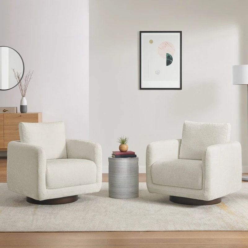 Fauteuil pivotant d'appoint en lin marron avec coussin de dossier – À l'unité et par lot de 2