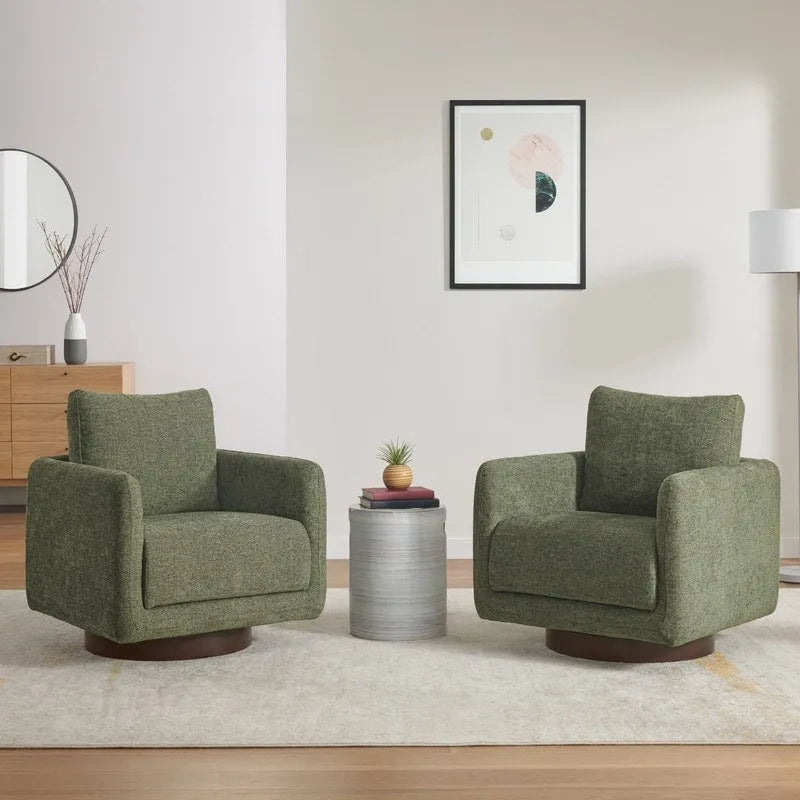 Fauteuil pivotant d'appoint en lin marron avec coussin de dossier – À l'unité et par lot de 2