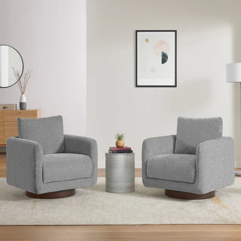 Fauteuil pivotant d'appoint en lin marron avec coussin de dossier – À l'unité et par lot de 2