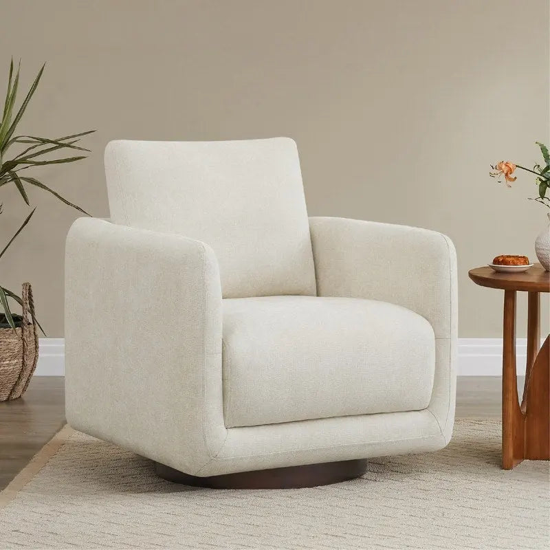 Fauteuil pivotant d'appoint en lin marron avec coussin de dossier – À l'unité et par lot de 2