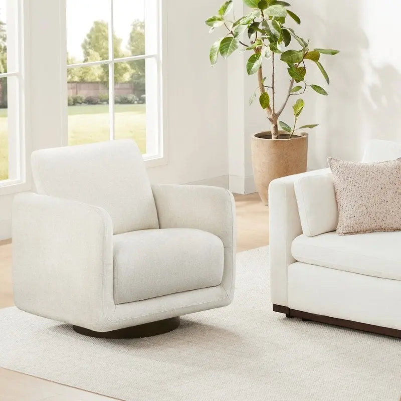 Fauteuil pivotant d'appoint en lin marron avec coussin de dossier – À l'unité et par lot de 2