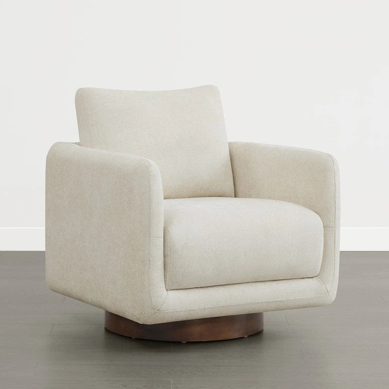 Fauteuil pivotant d'appoint en lin marron avec coussin de dossier – À l'unité et par lot de 2