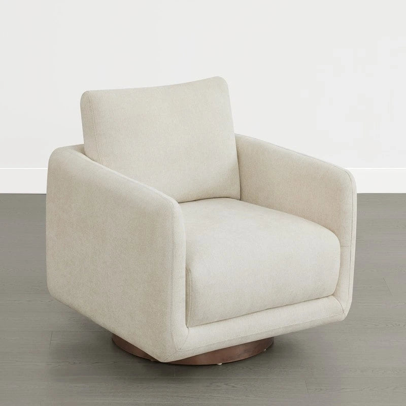 Fauteuil pivotant d'appoint en lin marron avec coussin de dossier – À l'unité et par lot de 2