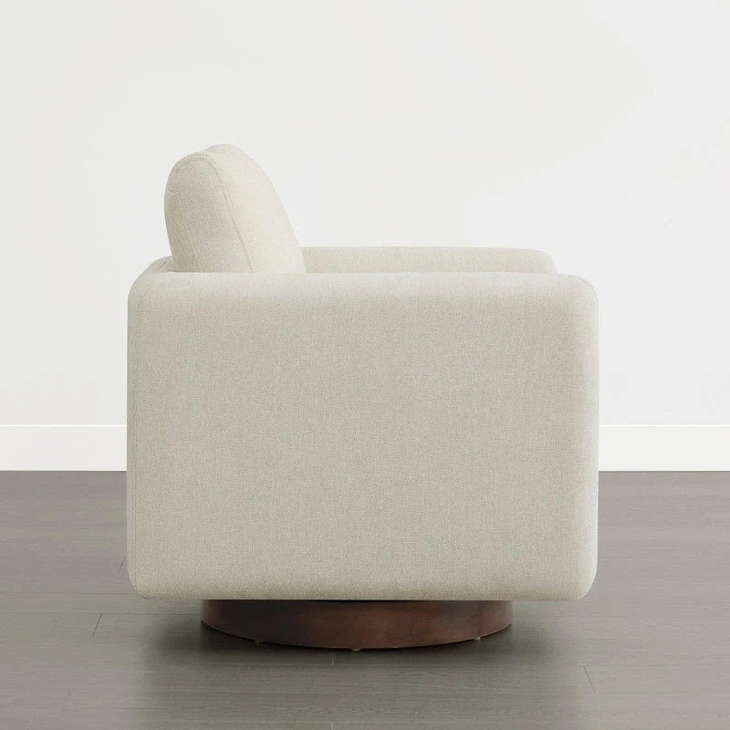 Fauteuil pivotant d'appoint en lin marron avec coussin de dossier – À l'unité et par lot de 2