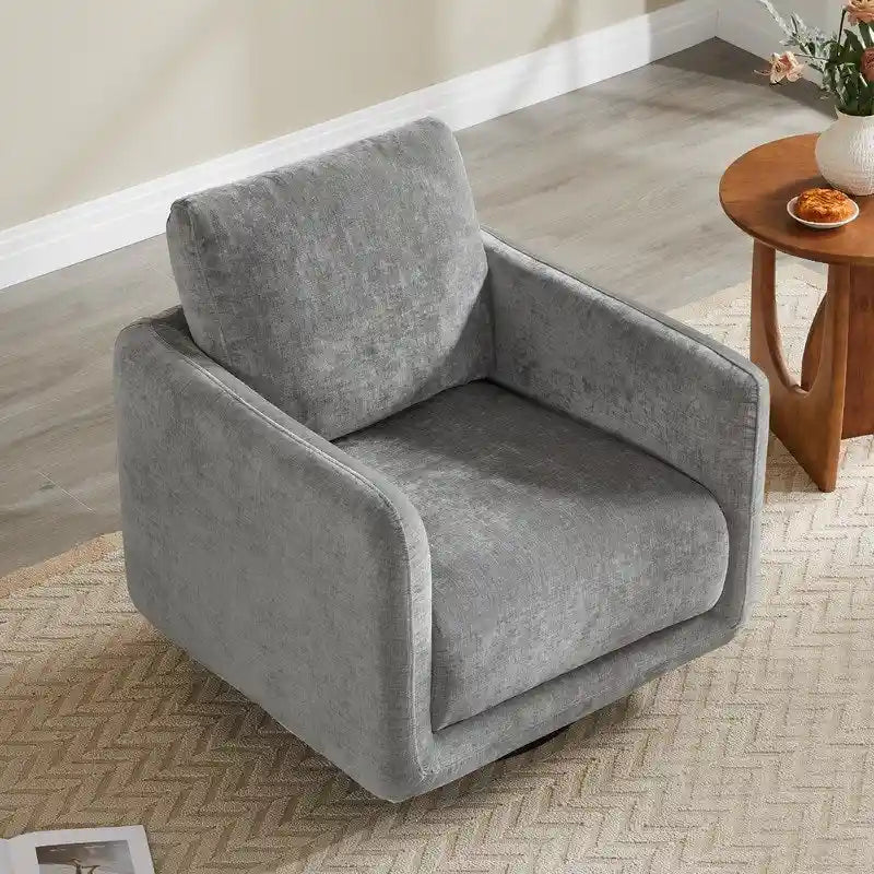 Fauteuil pivotant d'appoint en lin marron avec coussin de dossier – À l'unité et par lot de 2