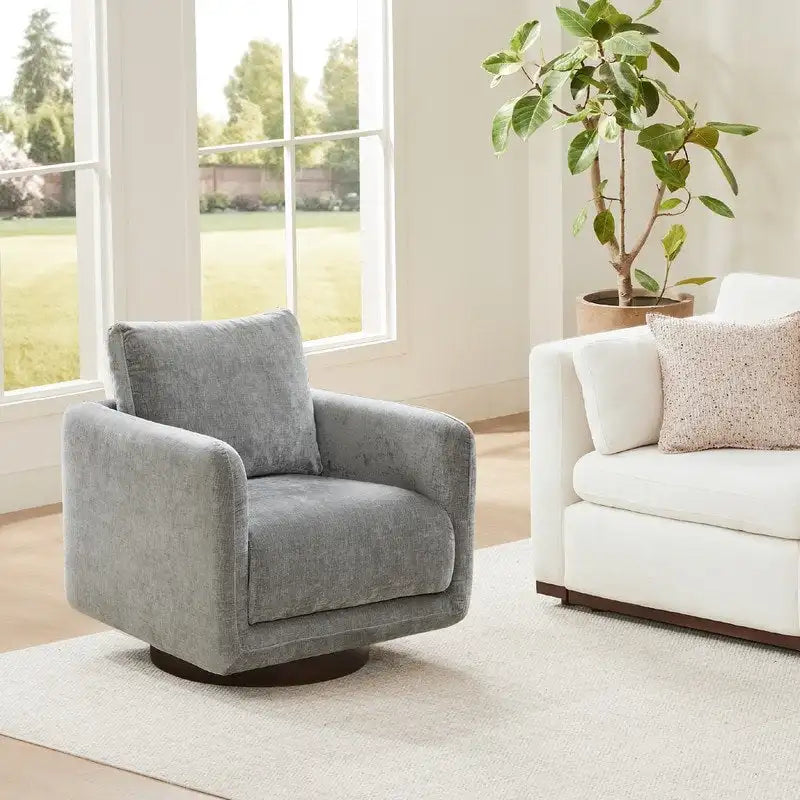 Fauteuil pivotant d'appoint en lin marron avec coussin de dossier – À l'unité et par lot de 2
