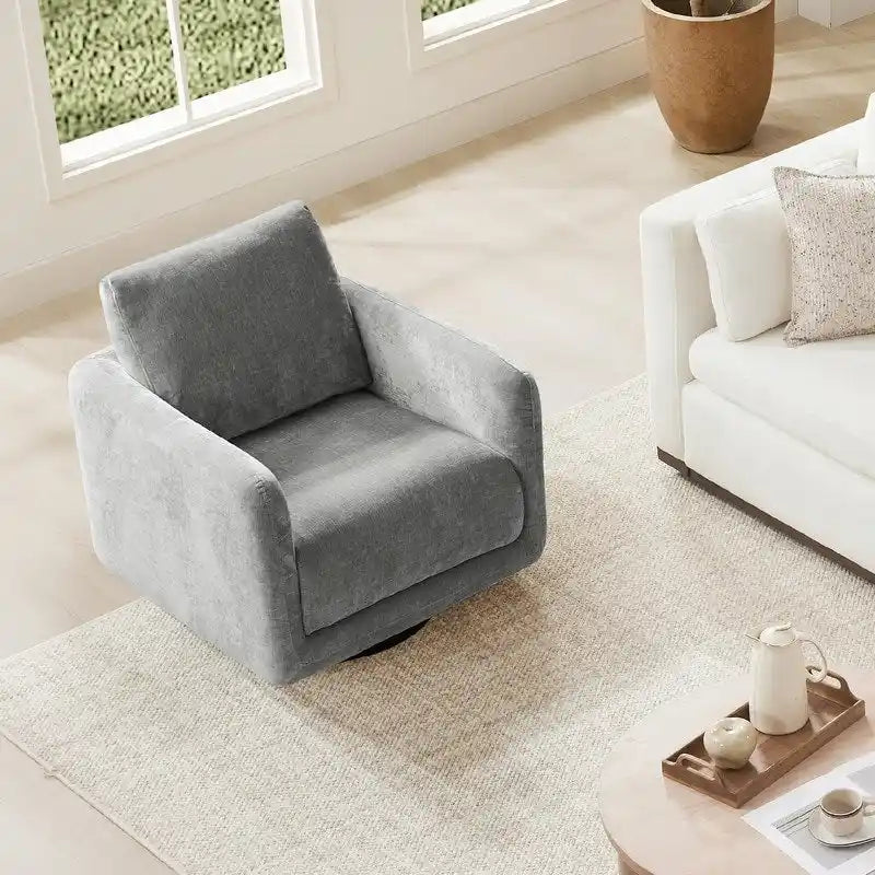 Fauteuil pivotant d'appoint en lin marron avec coussin de dossier – À l'unité et par lot de 2
