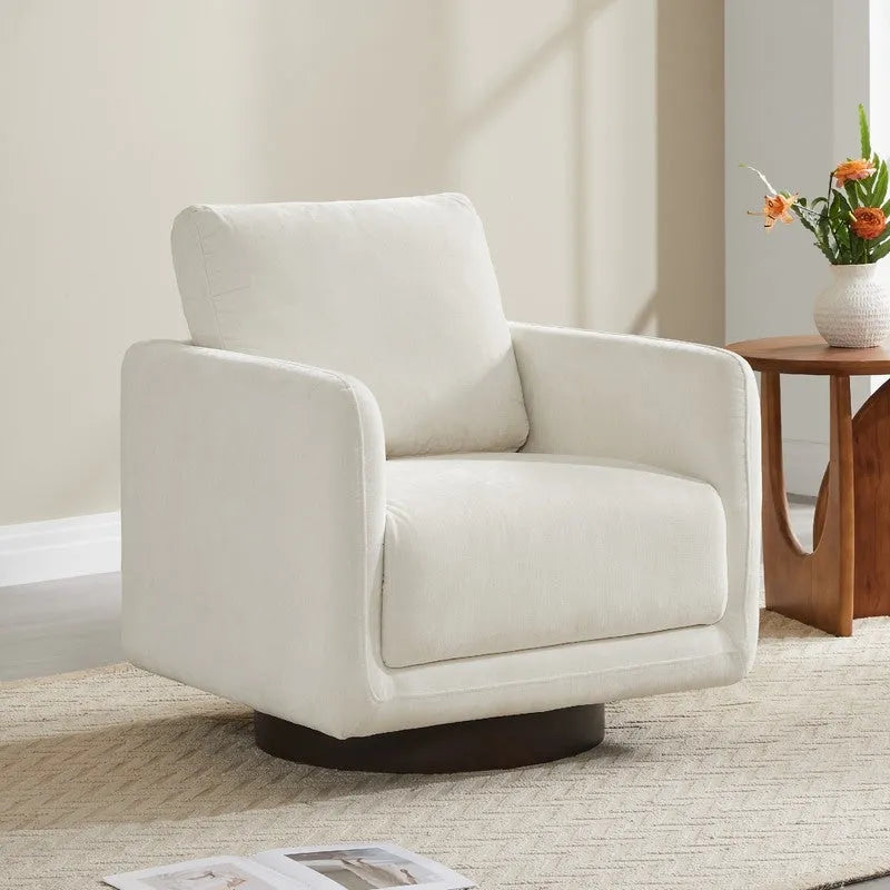 Fauteuil pivotant d'appoint en lin marron avec coussin de dossier – À l'unité et par lot de 2