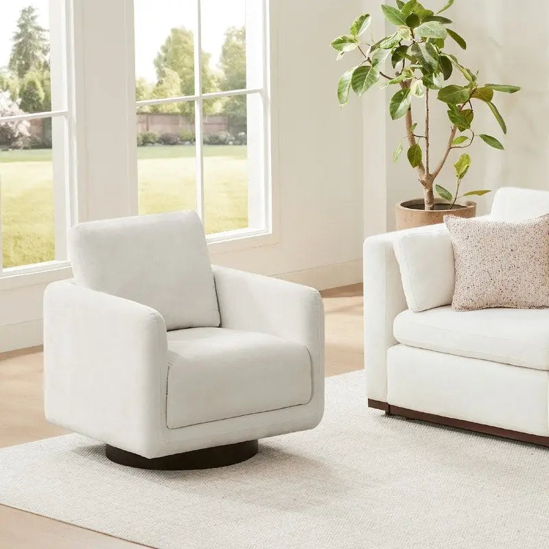 Fauteuil pivotant d'appoint en lin marron avec coussin de dossier – À l'unité et par lot de 2