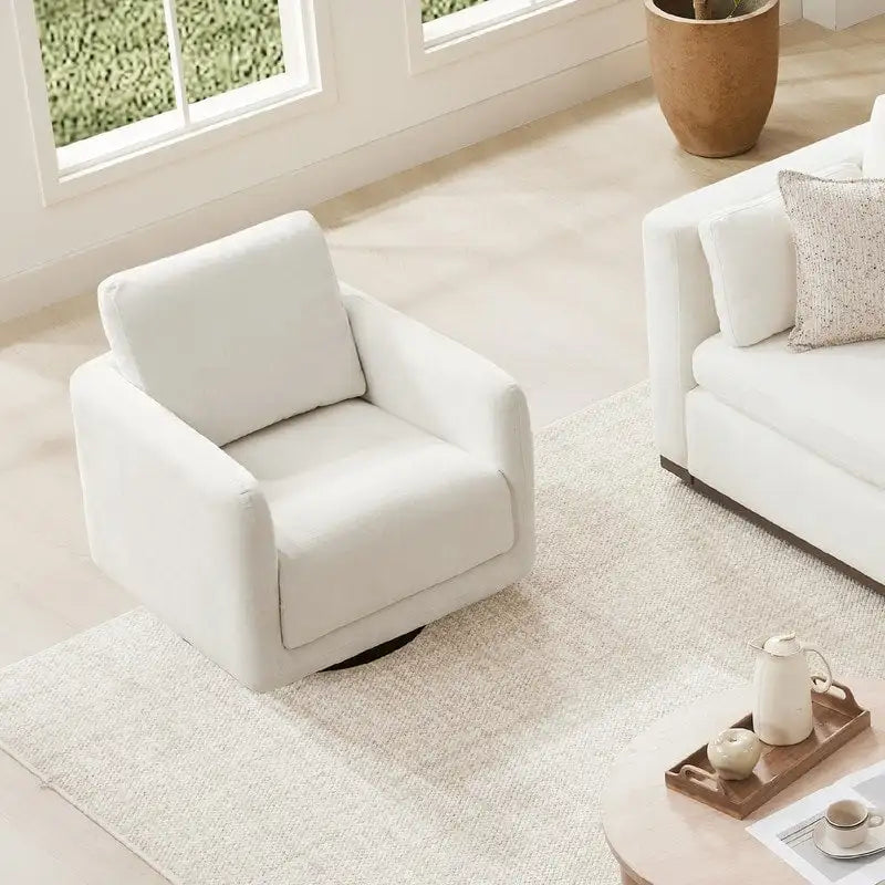 Fauteuil pivotant d'appoint en lin marron avec coussin de dossier – À l'unité et par lot de 2