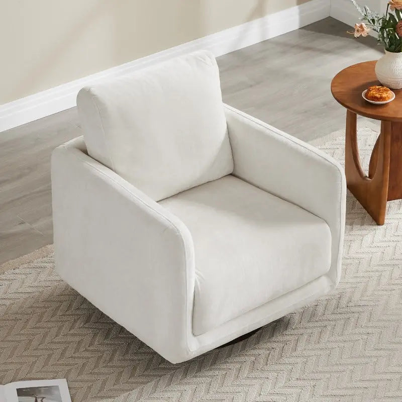 Fauteuil pivotant d'appoint en lin marron avec coussin de dossier – À l'unité et par lot de 2
