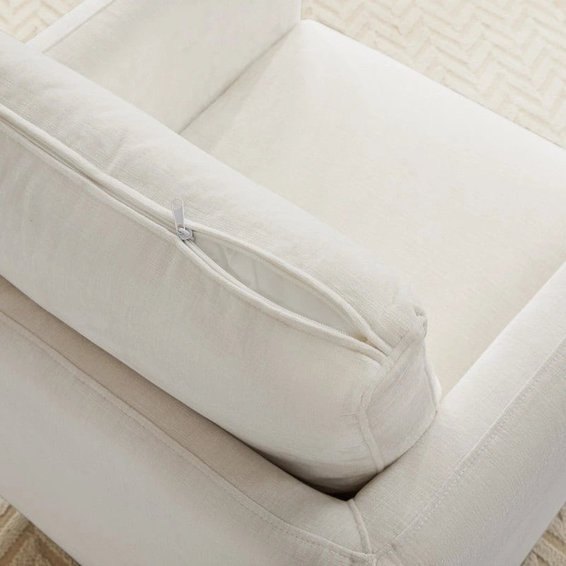 Fauteuil pivotant d'appoint en lin marron avec coussin de dossier – À l'unité et par lot de 2