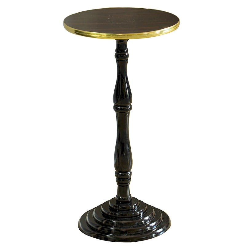 Table d'appoint ronde sur pied, marron/blanc, simple, plateau en marbre avec bordure dorée