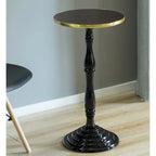 Table d'appoint ronde sur pied, marron/blanc, simple, plateau en marbre avec bordure dorée
