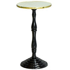 Table d'appoint ronde sur pied, marron/blanc, simple, plateau en marbre avec bordure dorée