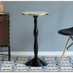 Table d'appoint ronde sur pied, marron/blanc, simple, plateau en marbre avec bordure dorée